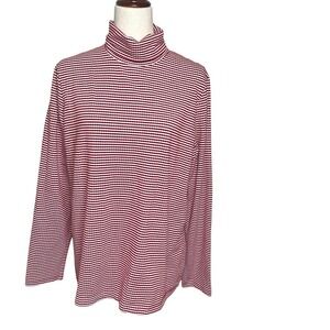 Croft & Barrow Womens Striped Turtleneck Top Red White Knit Pullover Stretch XXL